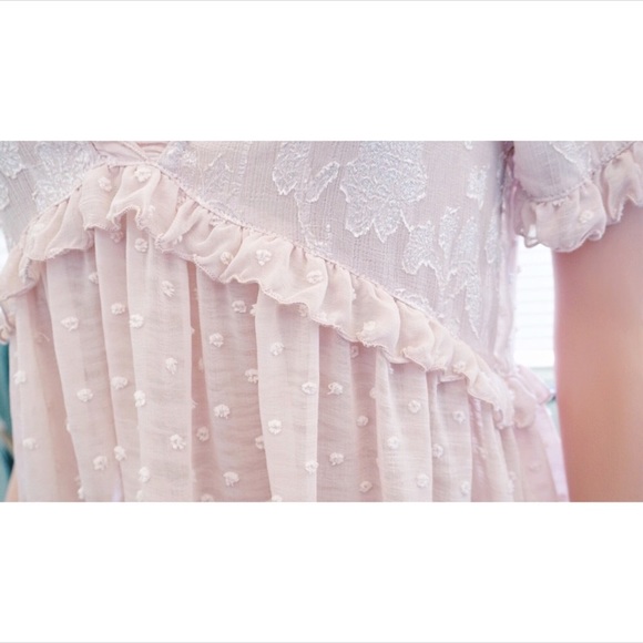 Sheer Ruffle Bell Sleeve Chiffon Top, Pink Floral - Picture 4 of 6